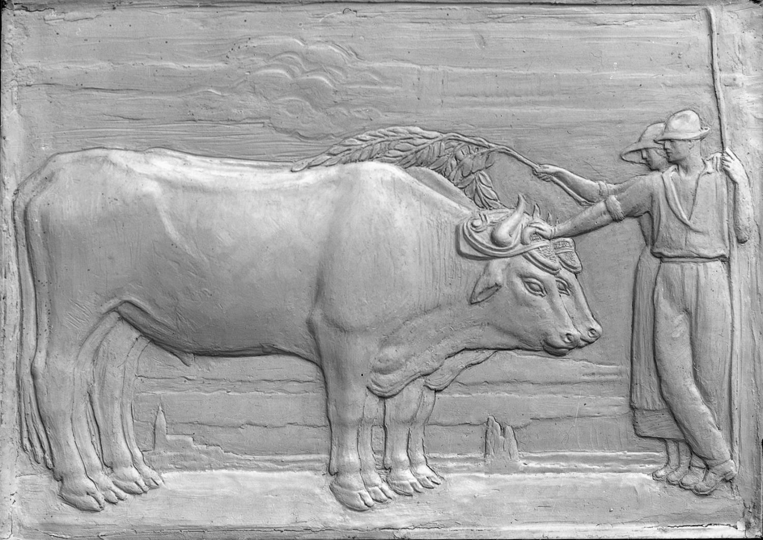 [Ecole d'agriculture de Cibeins : "Les Boeufs", bas-relief monumental]
