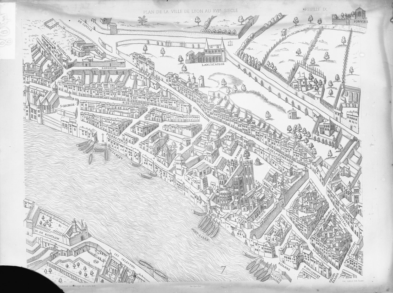 [Plan scénographique de la ville de Lyon au XVIe siècle (Pl. IX)]