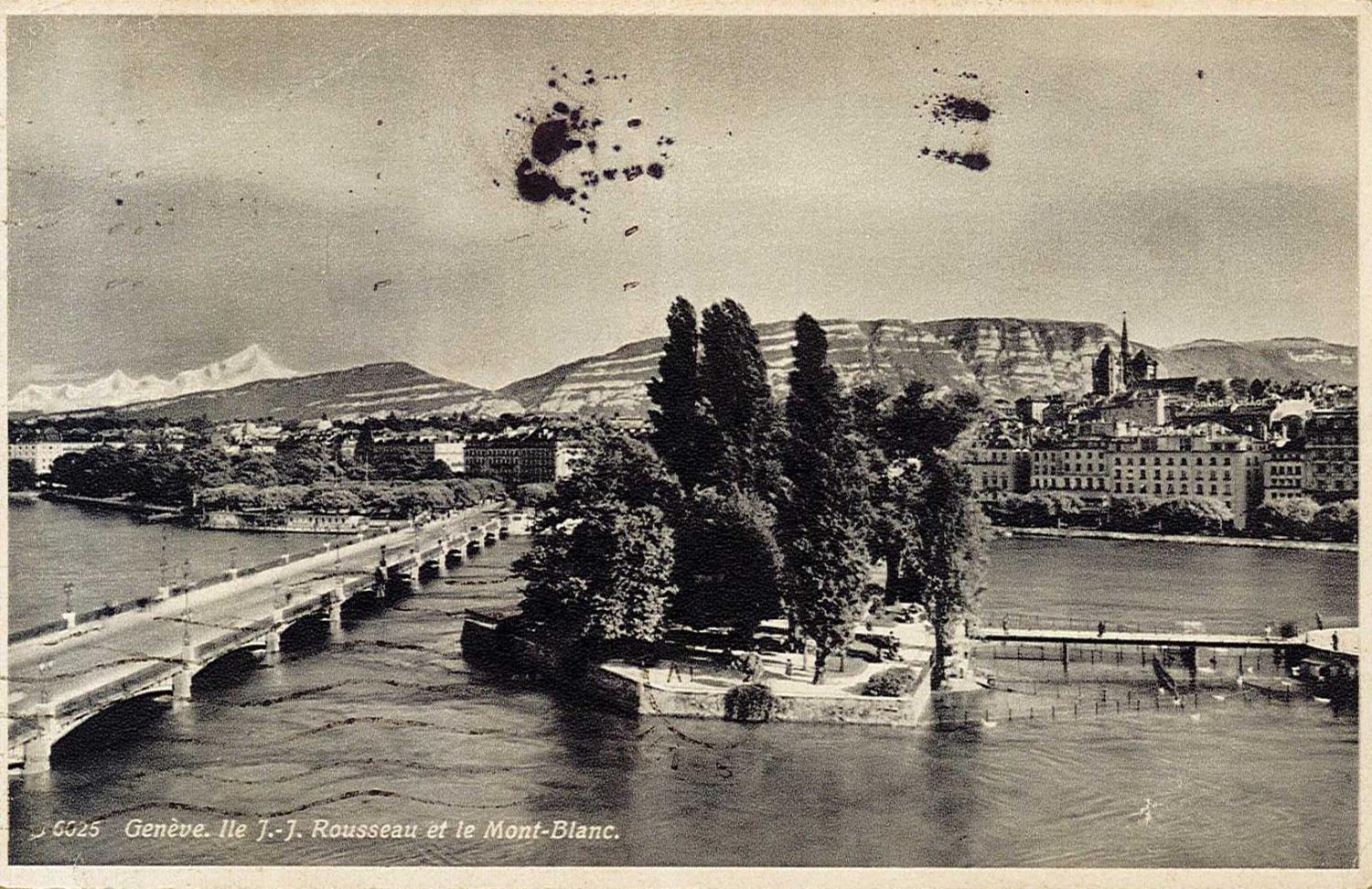 Genève - Ile J. J. Rousseau et le Mont-Blanc.