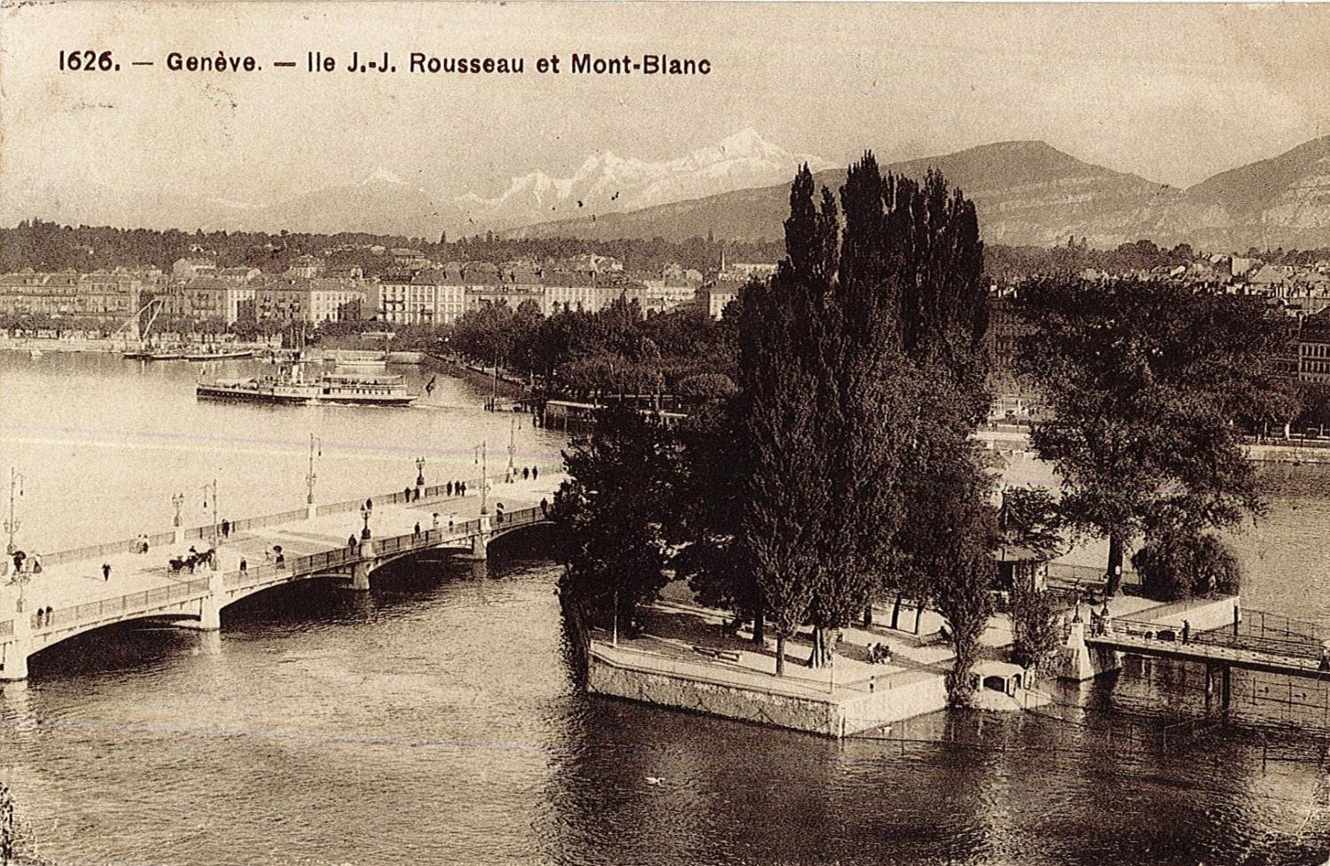 Genève - Ile J.-J. Ile Rousseau et Mont-Blanc