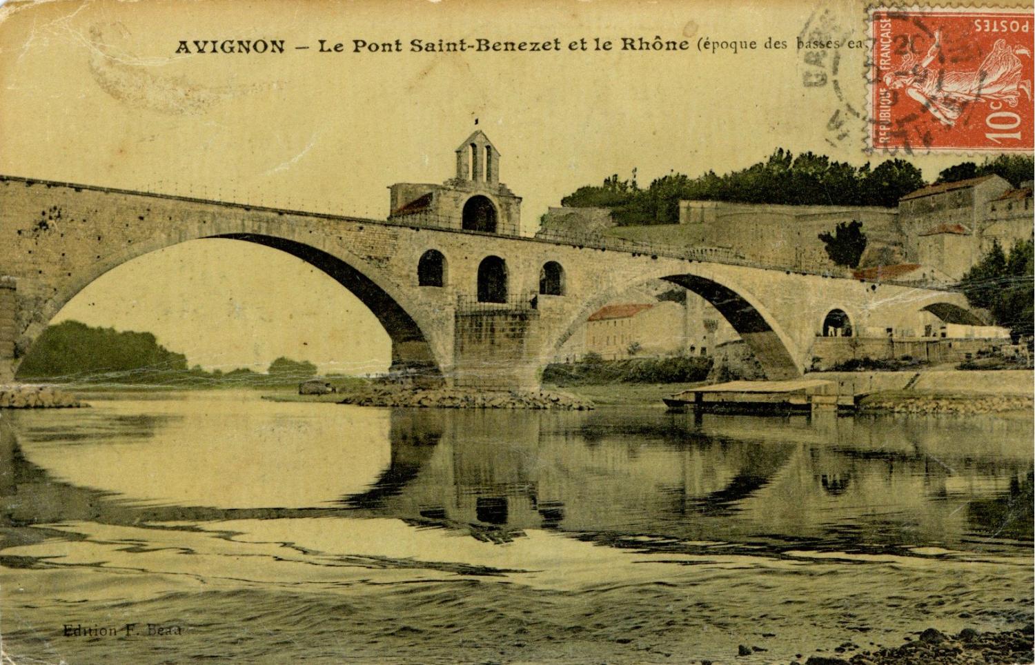 Avignon - Le Pont Saint-Bénézet et le Rhône (époque des basses eaux)
