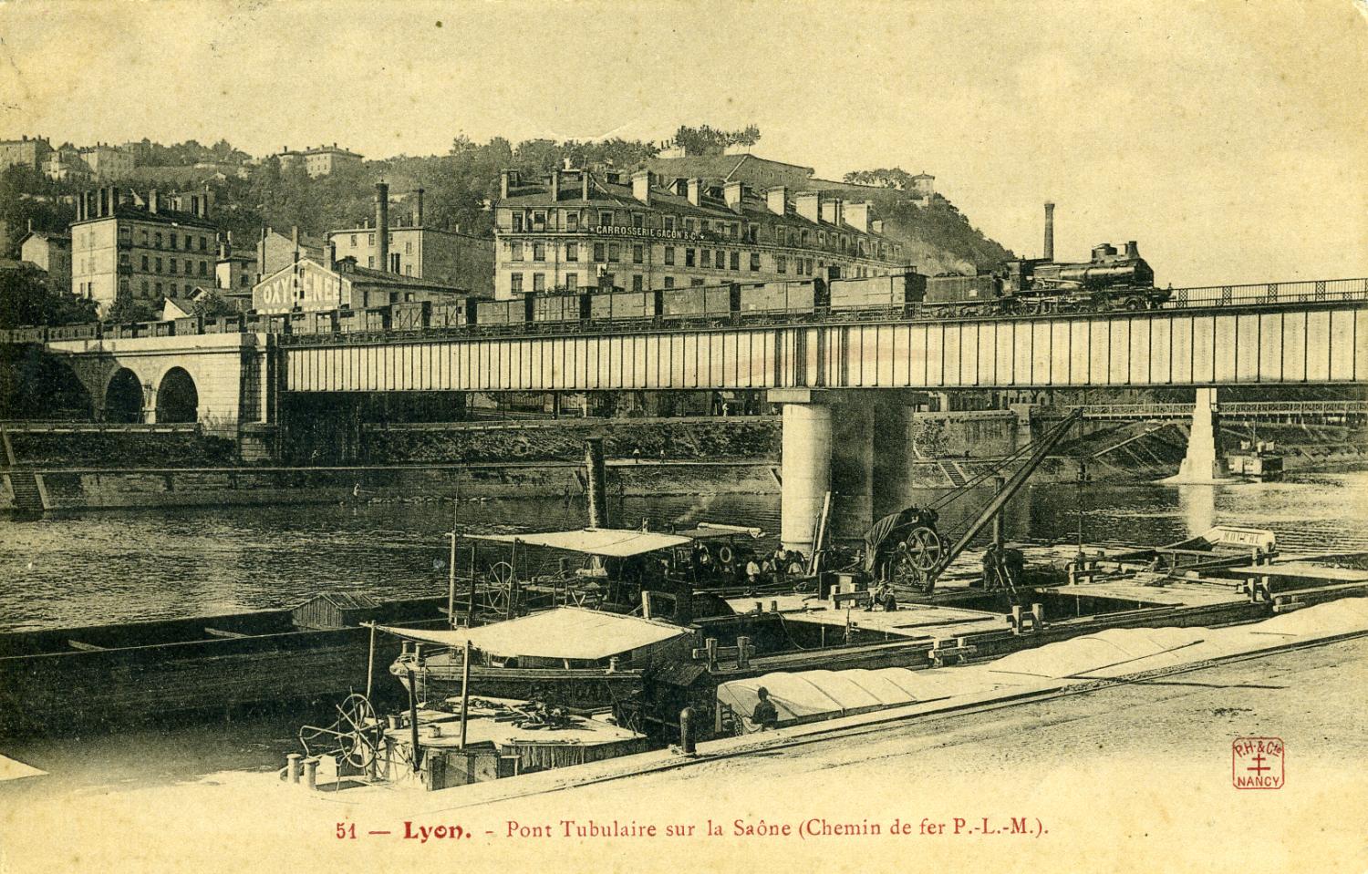 LYON. - Pont tubulaire sur la Saône (chemin de fer P.-L.-M.).