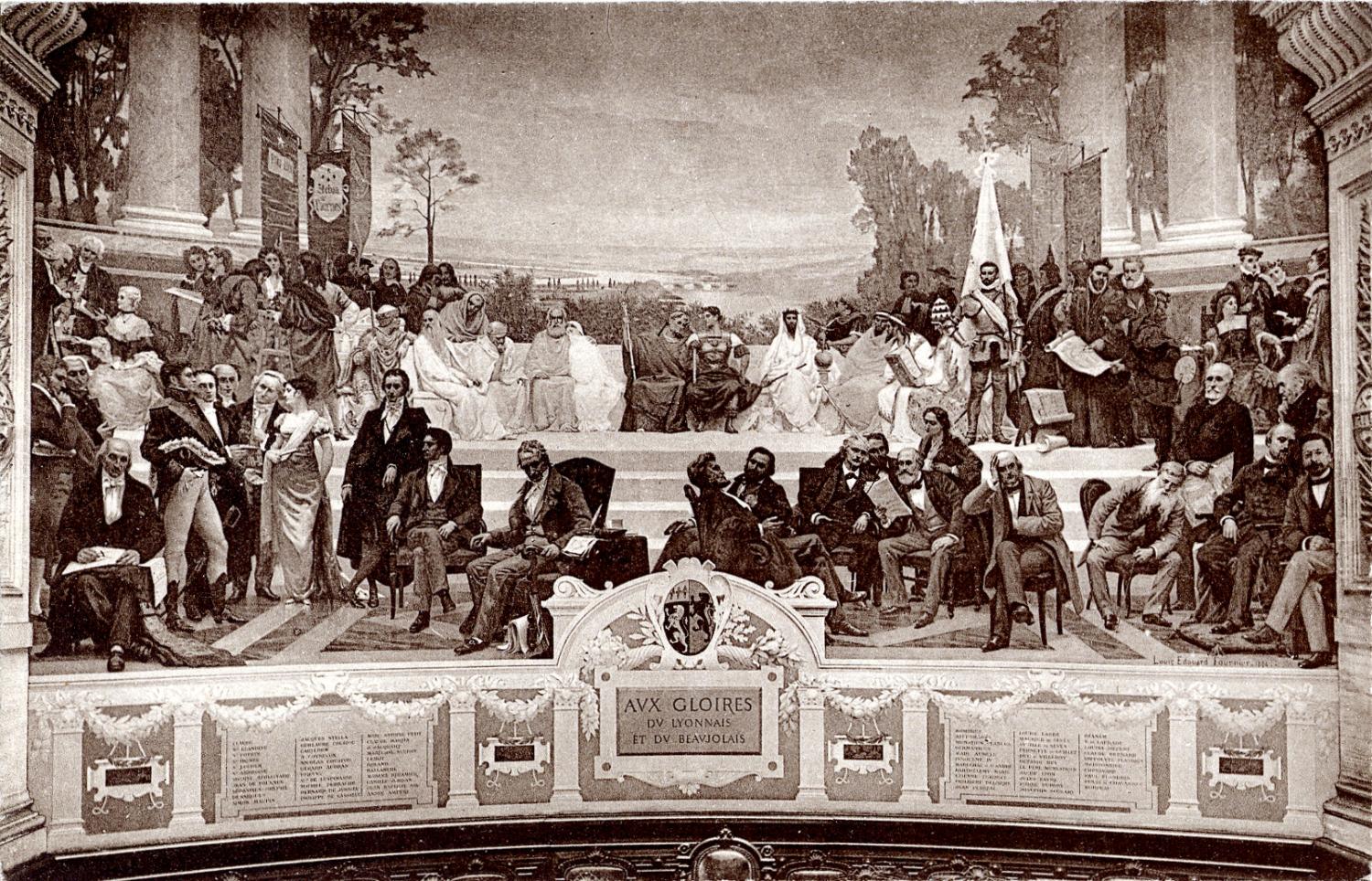 Lyon : Préfecture ; Salle des Séances du Conseil Général ; Les Gloires du Lyonnais et du Beaujolais, peinture de L.-E. Fournier