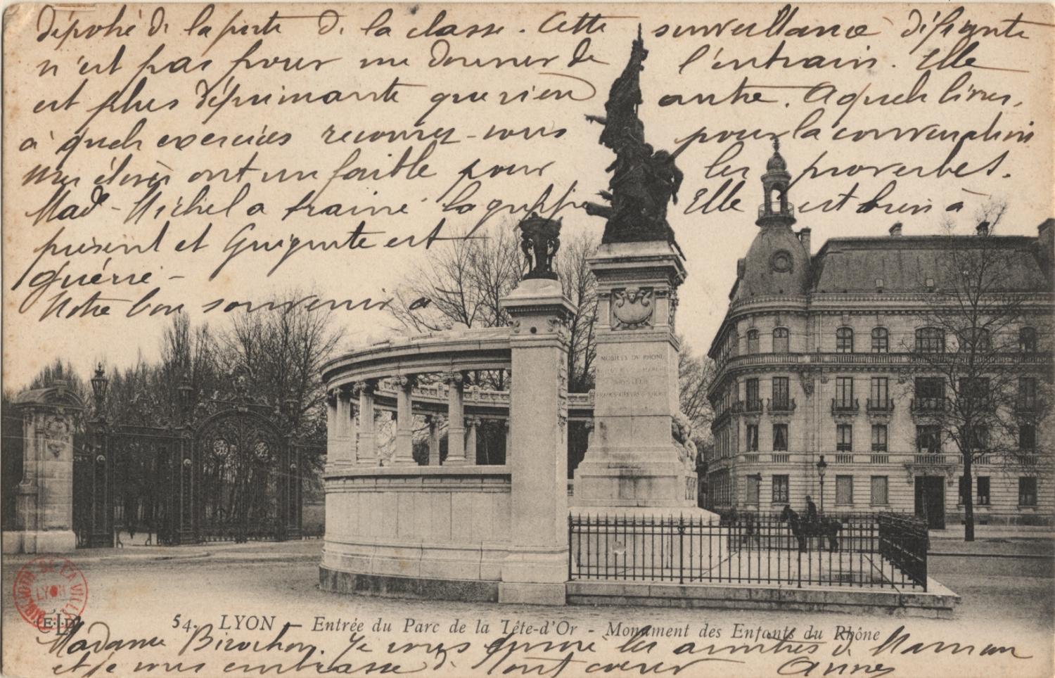 Lyon : Entrée du Parc de la Tête d'Or - Monument des Enfants du Rhône