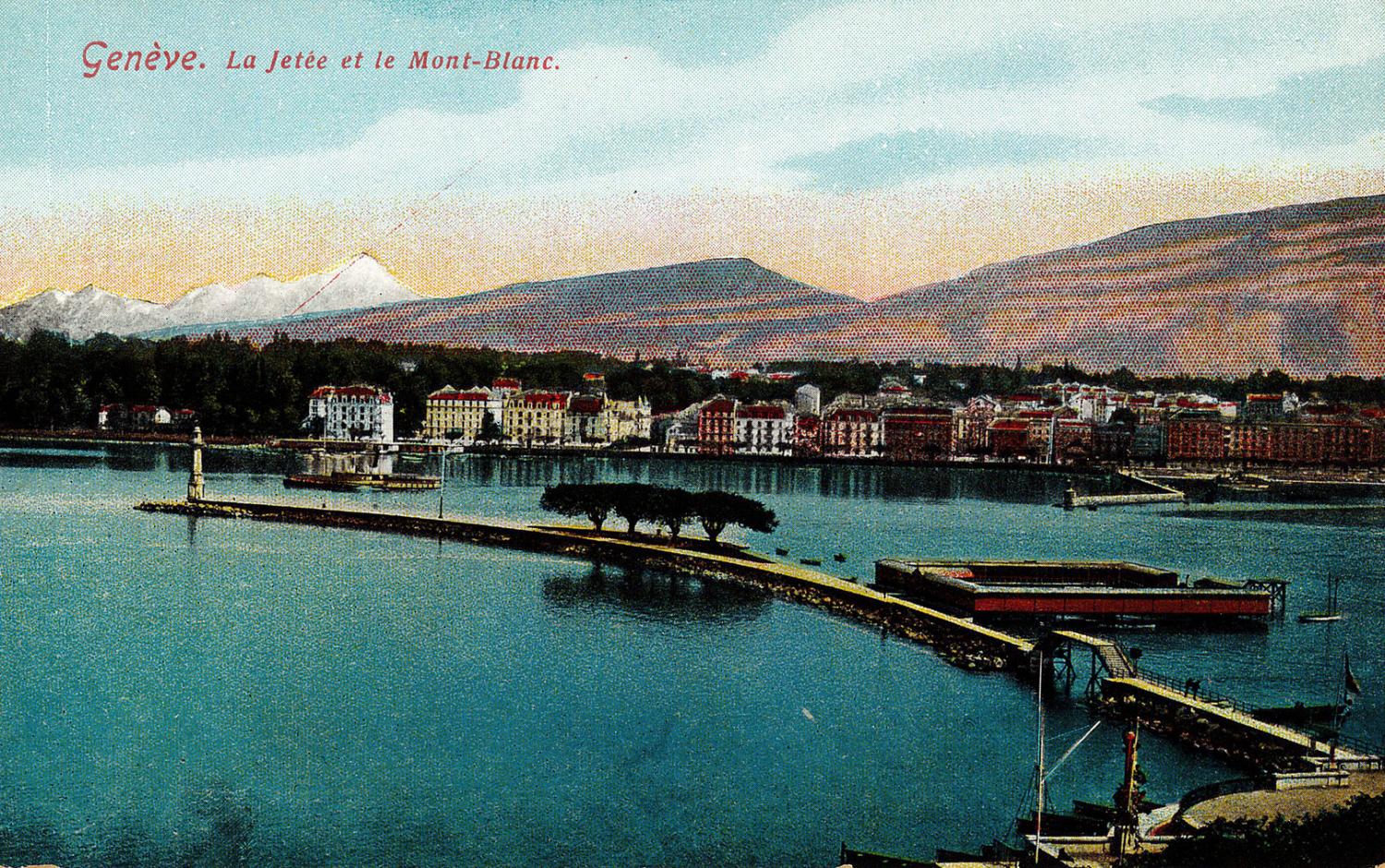 Genève. La jetée et le Mont-Blanc.