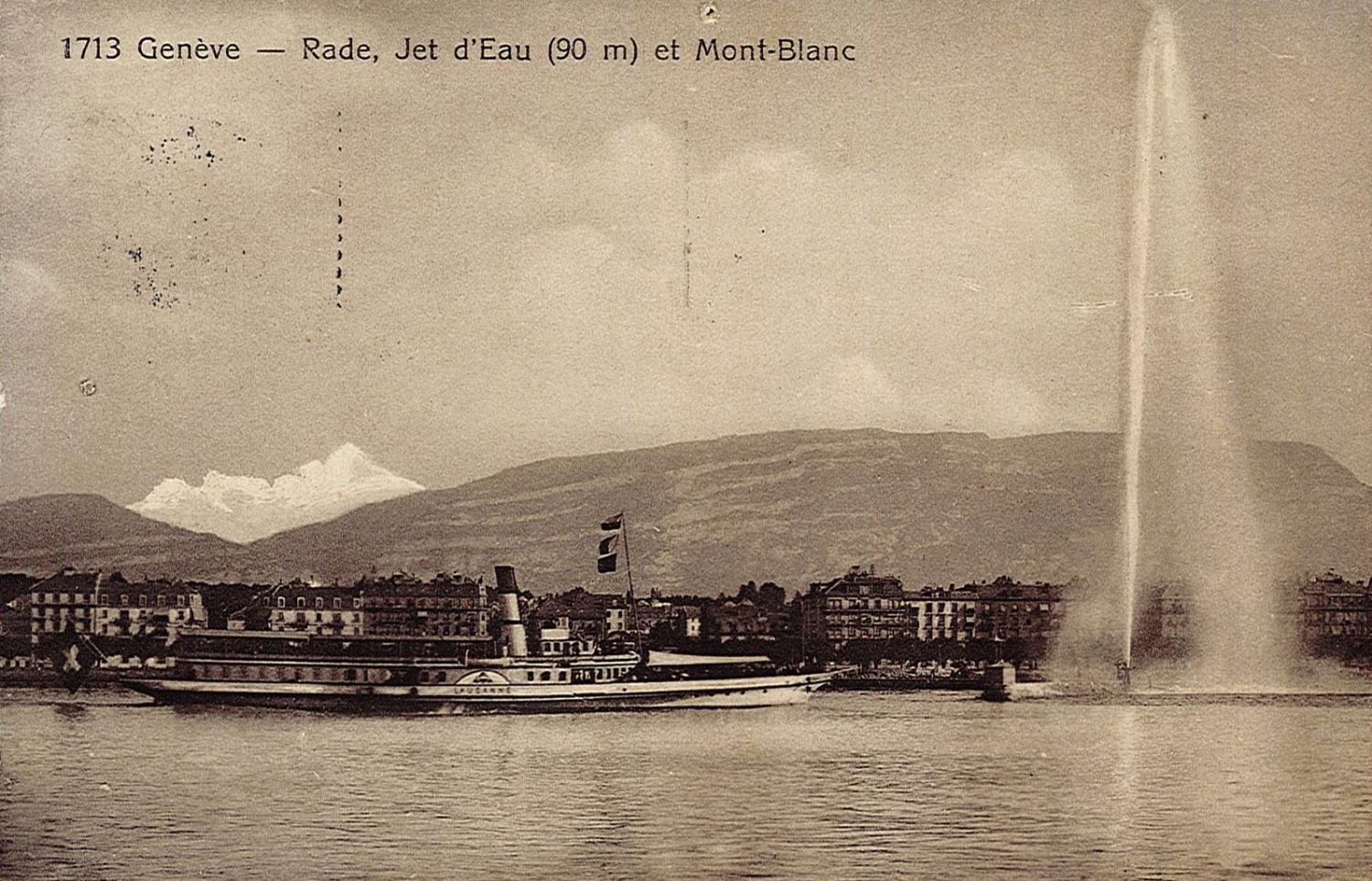 Genève - Rade, Jet d'eau (90 m.) et Mont-Blanc