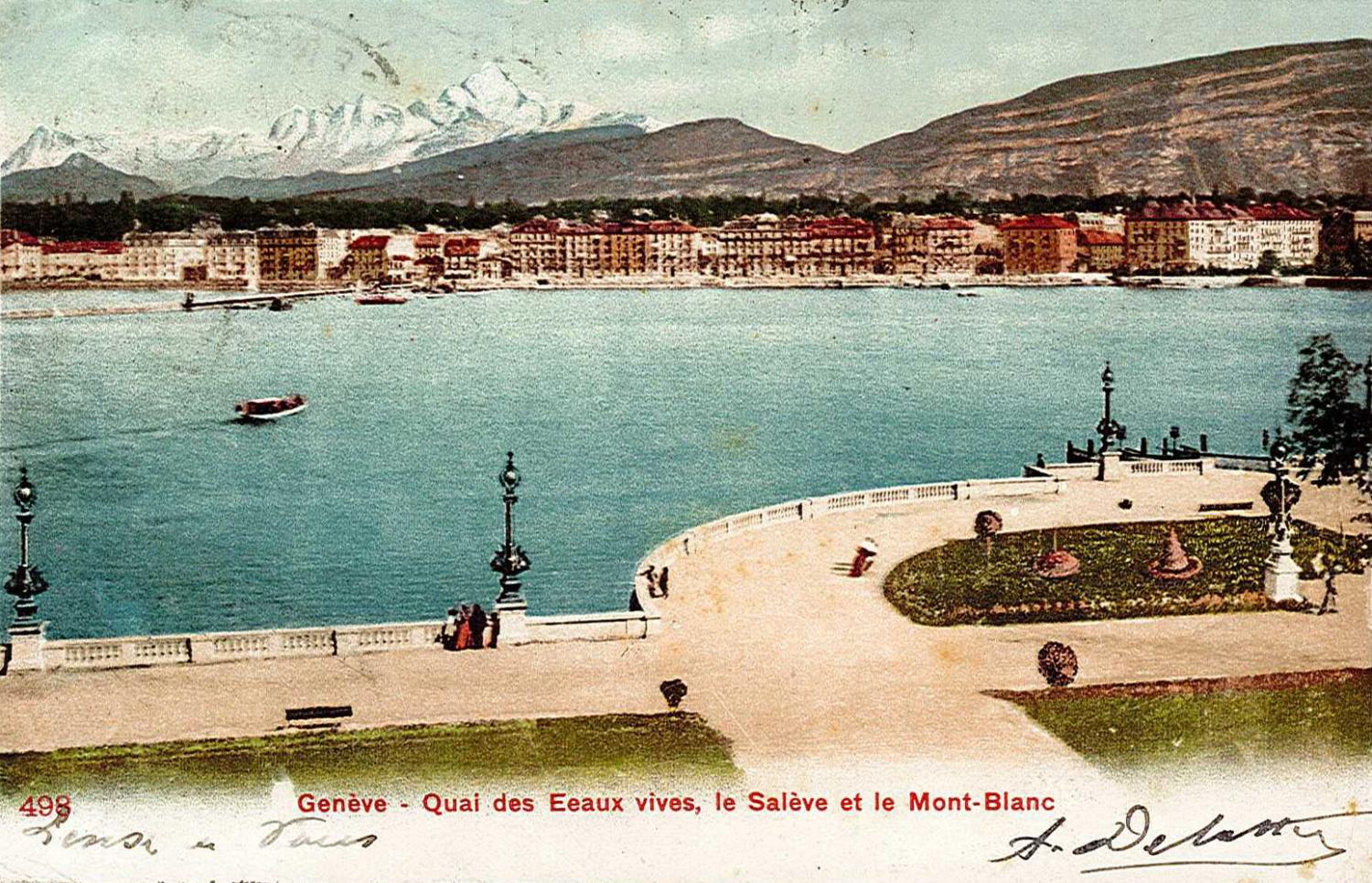 Genève - Quai des Eaux vives, le Salève et le Mont-Blanc