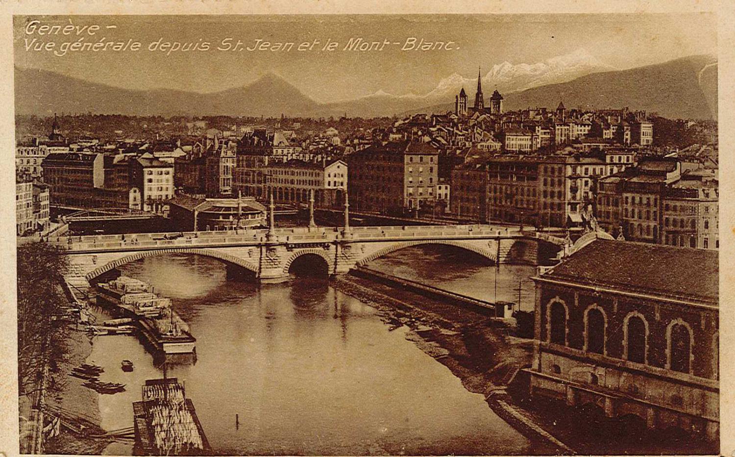 Genève - Vue générale depuis St Jean et le Mont-Blanc