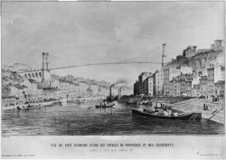 [Vue du pont suspendu entre les côteaux de Fourvières [sic] et des Chartreux : reproduction d'après une lithographie]