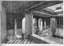 [Villa Gros à Saint-Didier-au-Mont-d'Or : le patio (dessin)]