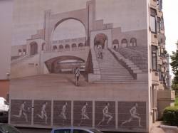 Quartier des Etats-Unis : mur peint "Stade de Gerland"