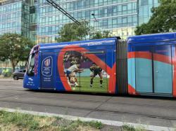 Tram customisé  "Année Rugby dans la Métropole de Lyon"