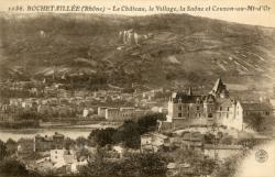 Rochetaillée (Rhône). - Le Château, le Village, la Saône et Couzon-au-Mt-d'Or