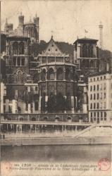 Lyon. - Abside de la Cathédrale Saint-Jean. - Notre Dame de Fourvière et la Tour Métallique