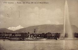 Genève. - Rade, jet d'eau (90 m) et Mont-Blanc