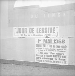 [Superposition d'affiches :Jour de Lessive... 1er mai 1958]