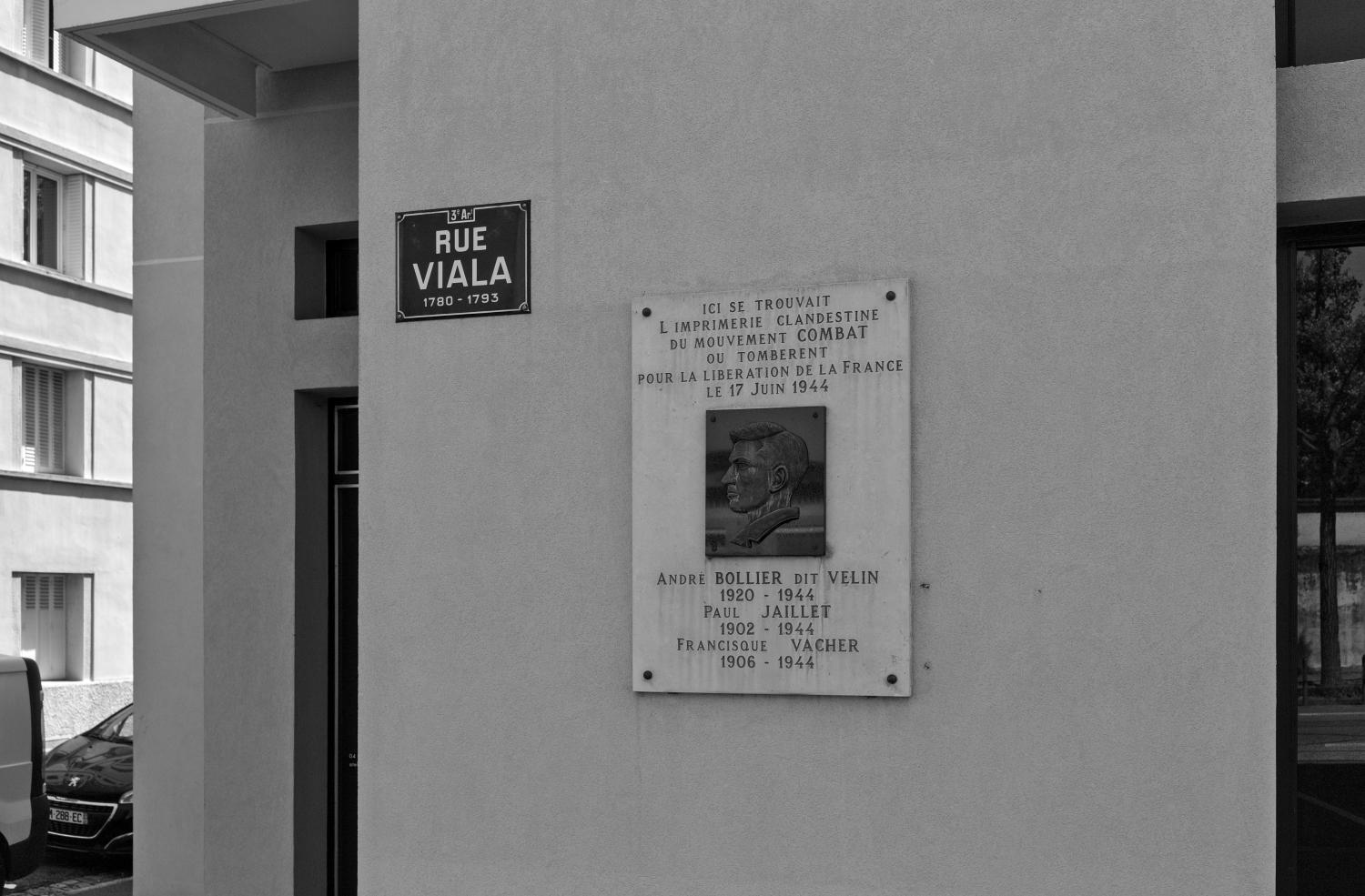 Plaque commémorative, rue Viala, Lyon 3e