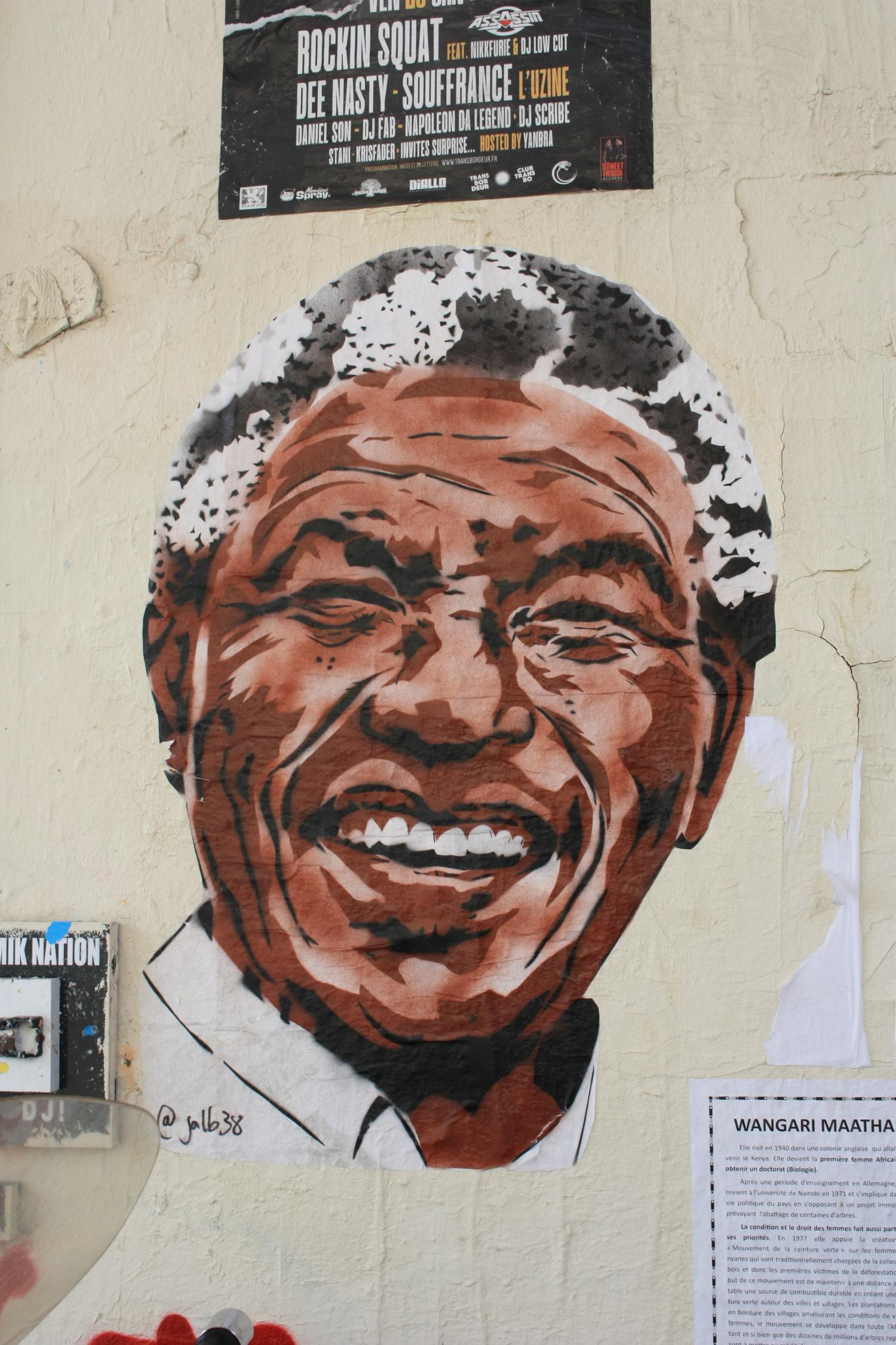 Portrait de Nelson Mandela signé Galb38, rue des Tables Claudiennes, Lyon 1er, Rhône