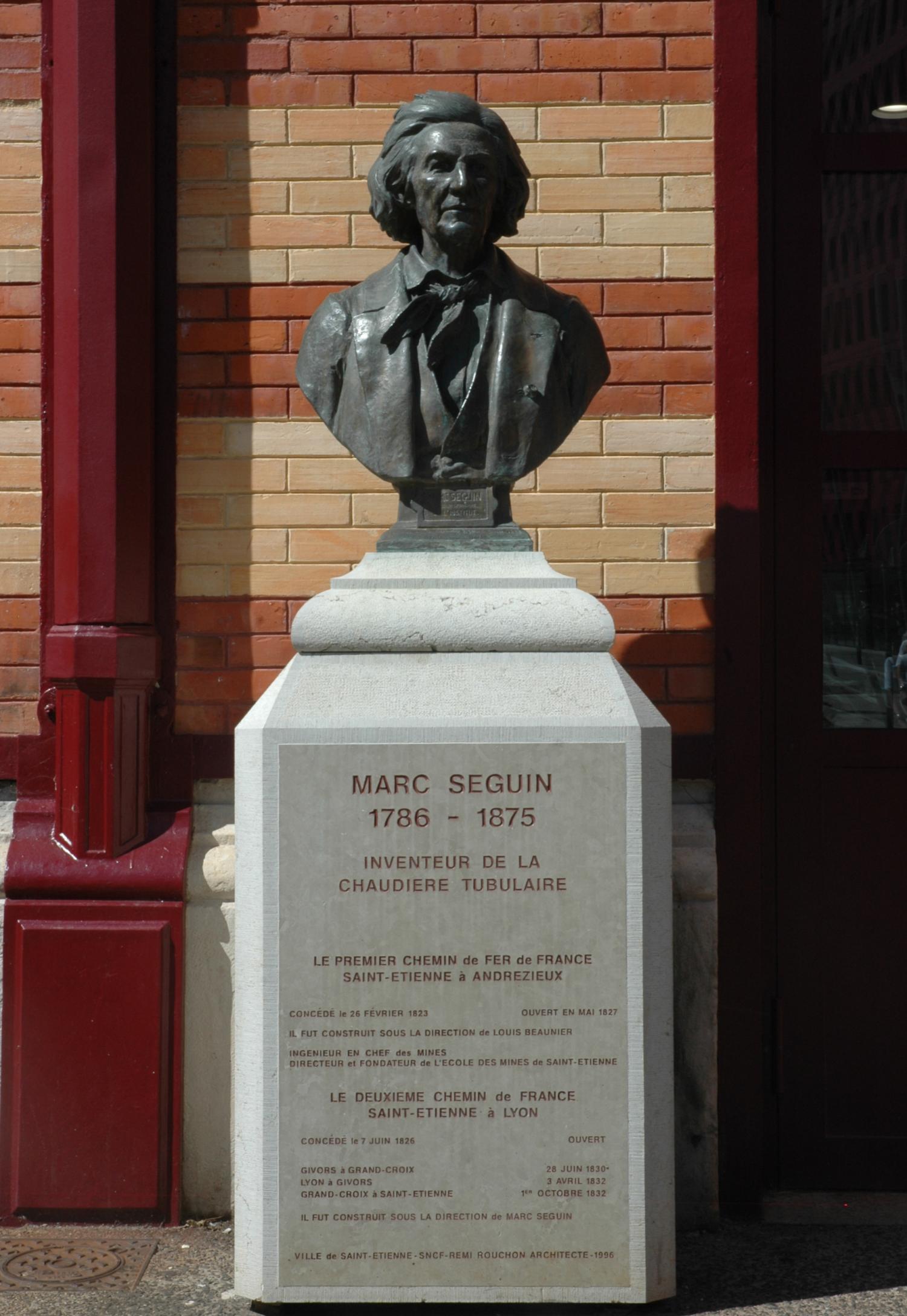 Parvis de la gare de Châteaucreux, buste de Marc Seguin