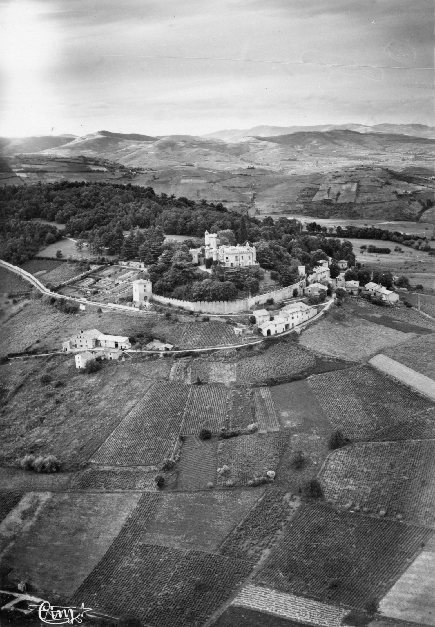 Montmelas (Rhône). - Vue aérienne du château et ses vignobles