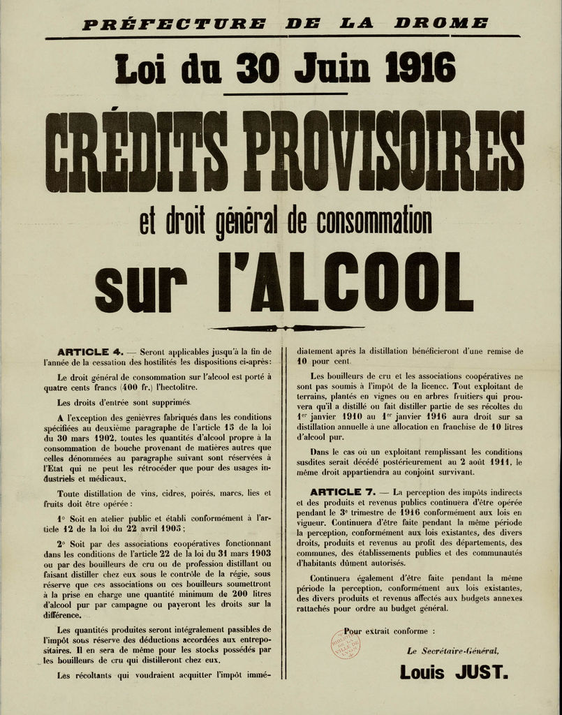 Crédits provisoires et droit général de consommation sur l'alcool - Loi du  30 juin 1916 - Crédits provisoires et droit général de (...) - numelyo -  bibliothèque numérique de Lyon
